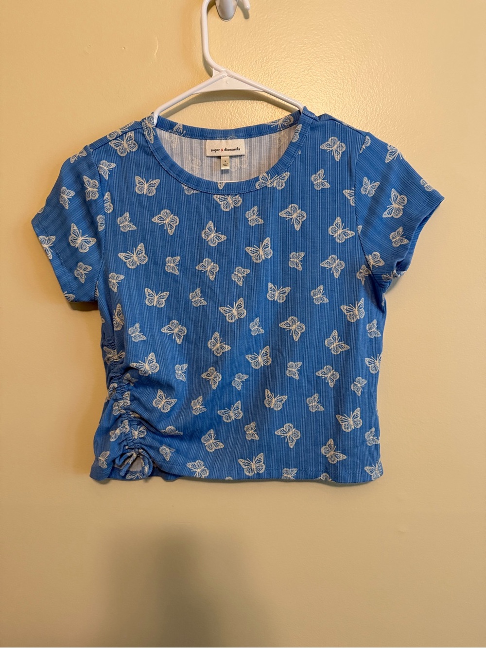 Girls' Blue Butterfly Ruched Crop Top
